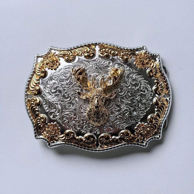 Double Plated Color Deer Head Western Belt Buckle Hebilla BUCKLE-WT137SG