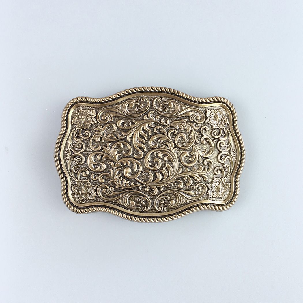 Vintage Gold Plated Southwest Western Flower Carved Belt Buckle
