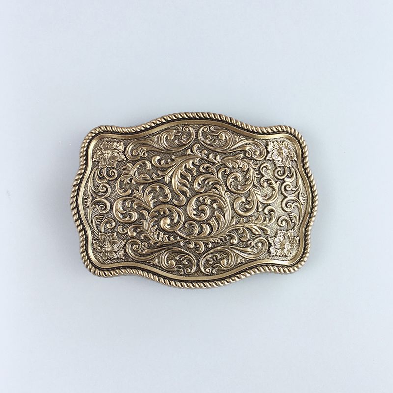 Vintage Gold Plated Southwest Western Flower Carved Belt Buckle BUCKLE-WT142AG