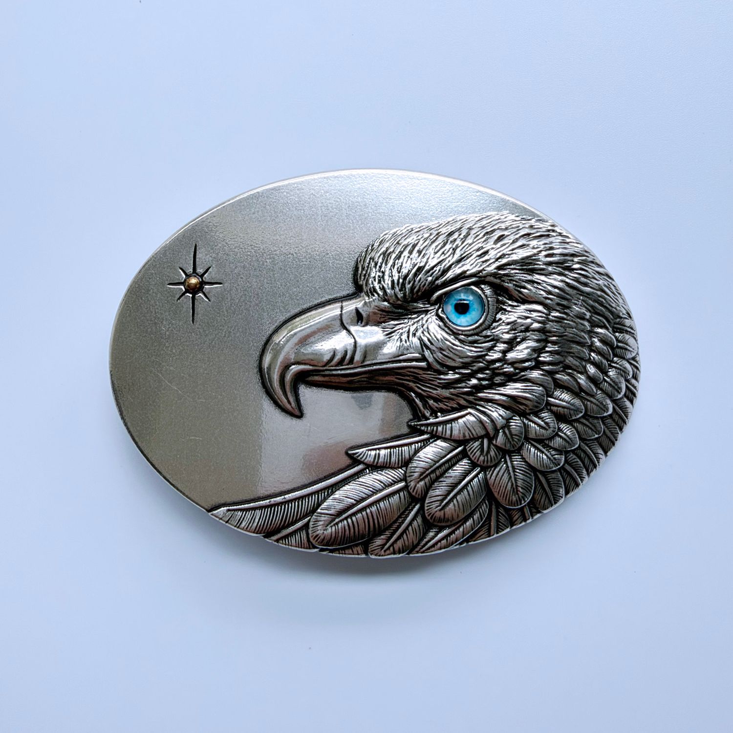 Vintage Silver Plated Oval Sun Eagle Belt Buckle With Blue Eye BUCKLE-WT149SL-BL