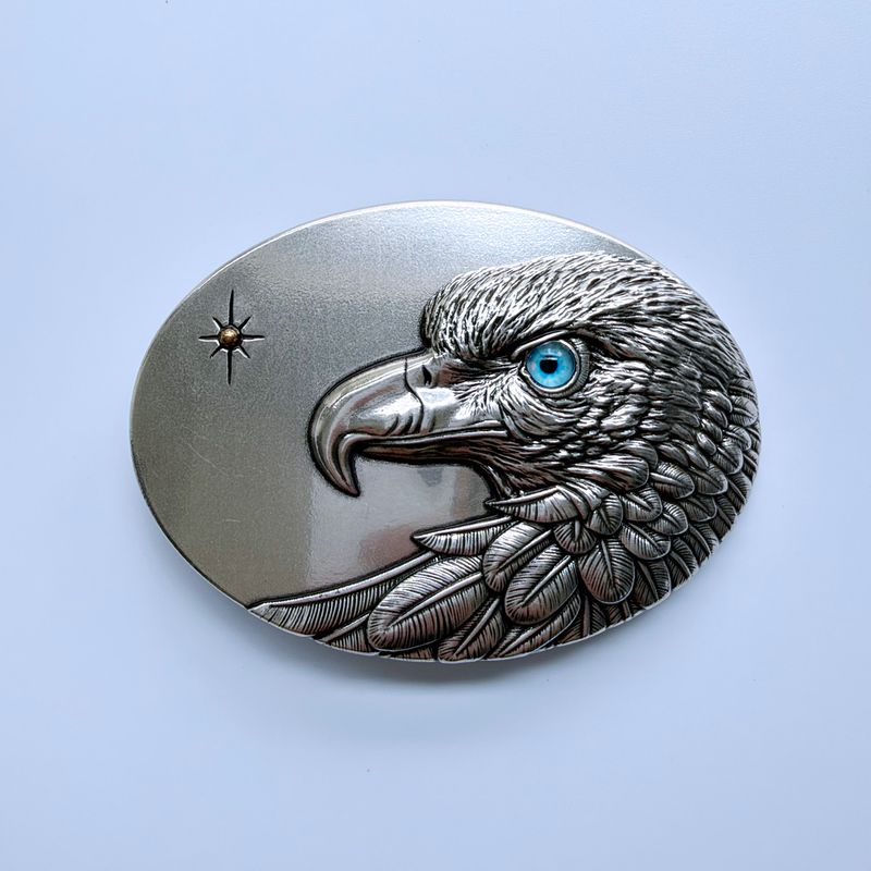 Vintage Silver Plated Oval Sun Eagle Belt Buckle With Blue Eye BUCKLE-WT149SL-BL