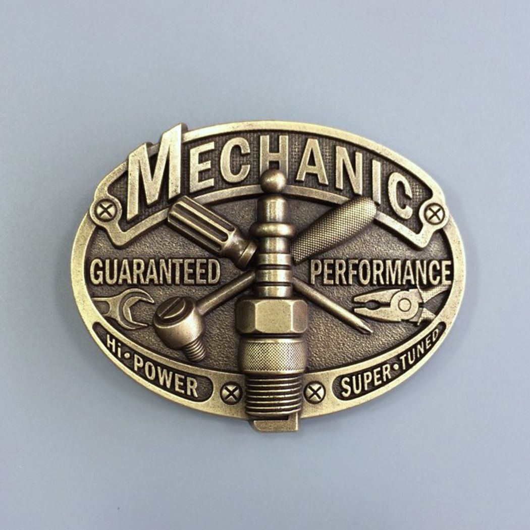 Vintage Bronze Mechanic Trades Tradesman Oval Belt Buckle