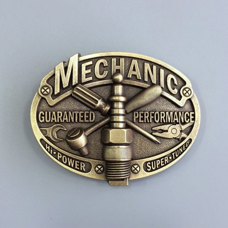 Vintage Bronze Mechanic Trades Tradesman Oval Belt Buckle BUCKLE-WT148AB