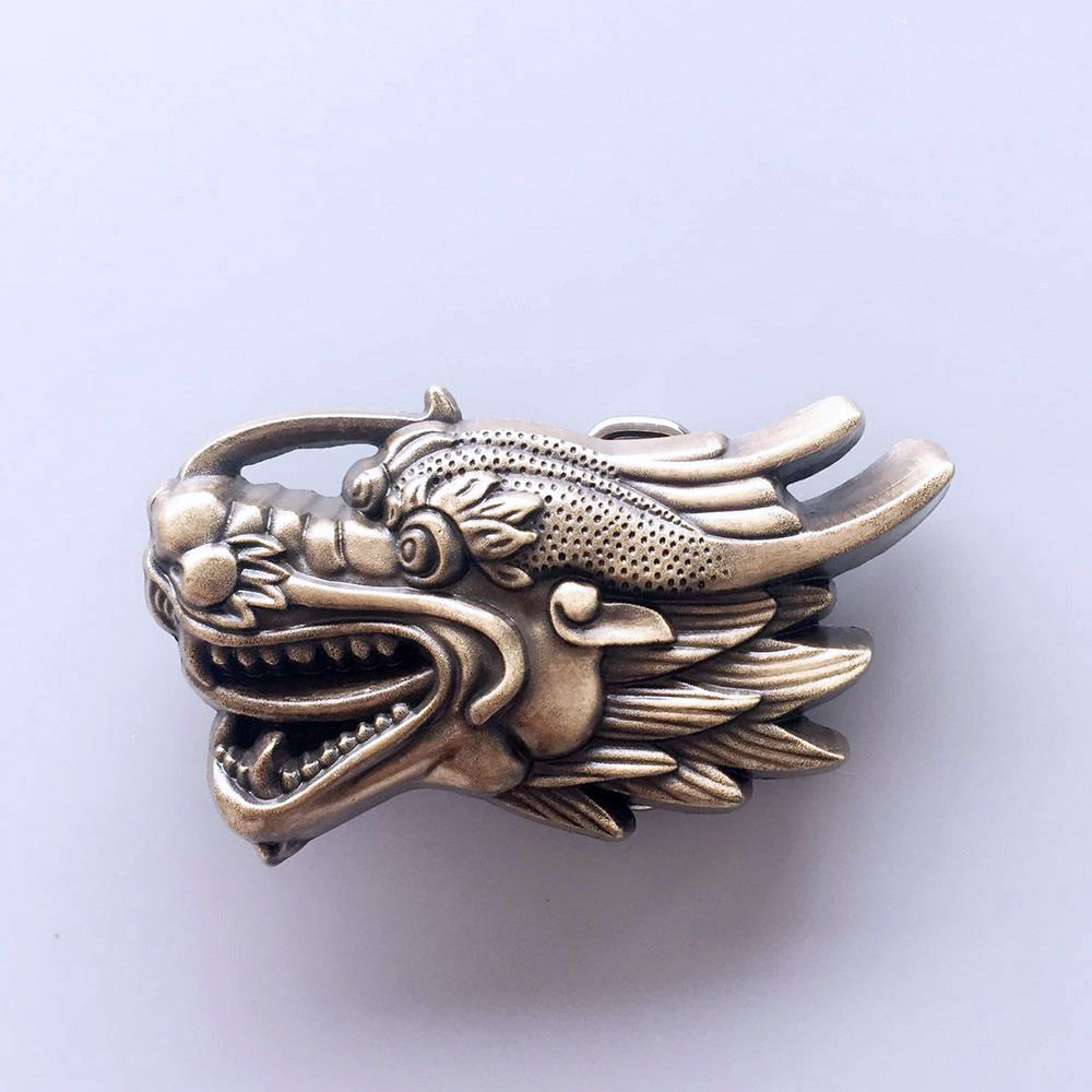 Vintage Bronze Plated Sculpt Dragon Head Belt Buckle
