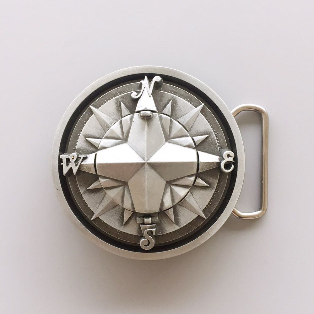 Anqitue Silver Vintage Style Compass Star Belt Buckle also Stock in the US Gurtelschnalle Boucle de ceinture Hebilla BUCKLE-3D025AS