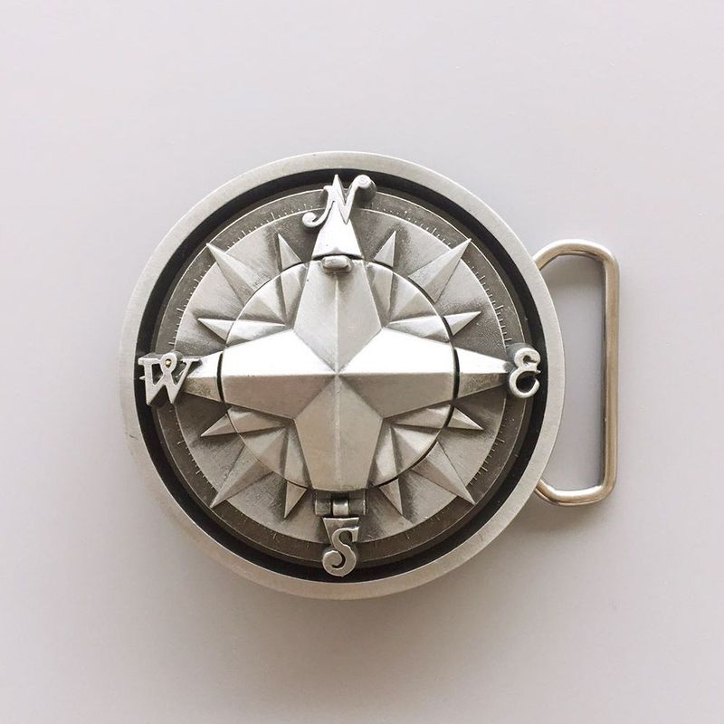 Anqitue Silver Vintage Style Compass Star Belt Buckle also Stock in the US Gurtelschnalle Boucle de ceinture Hebilla BUCKLE-3D025AS