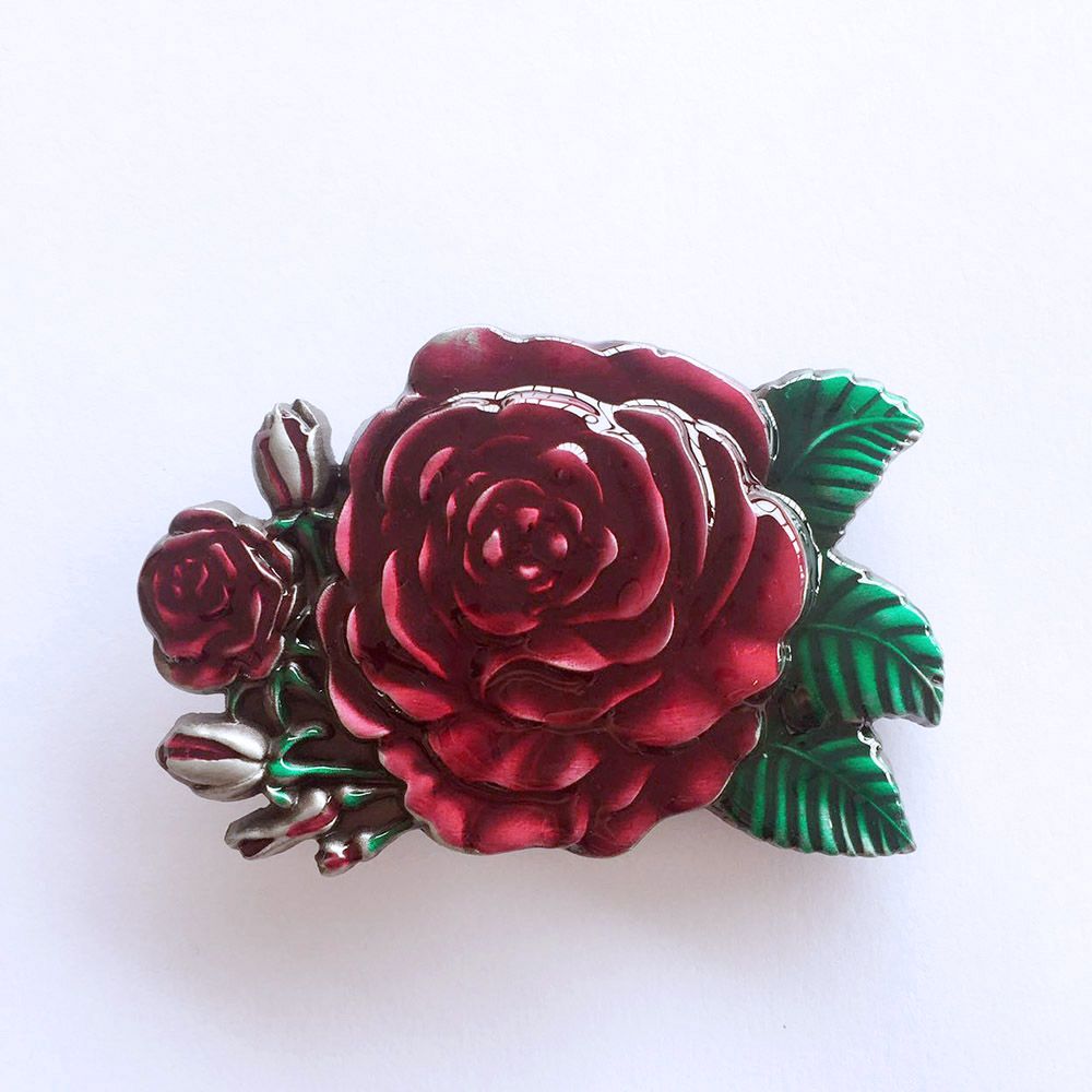 Vintage Enamel Western Rose Flower Belt Buckle