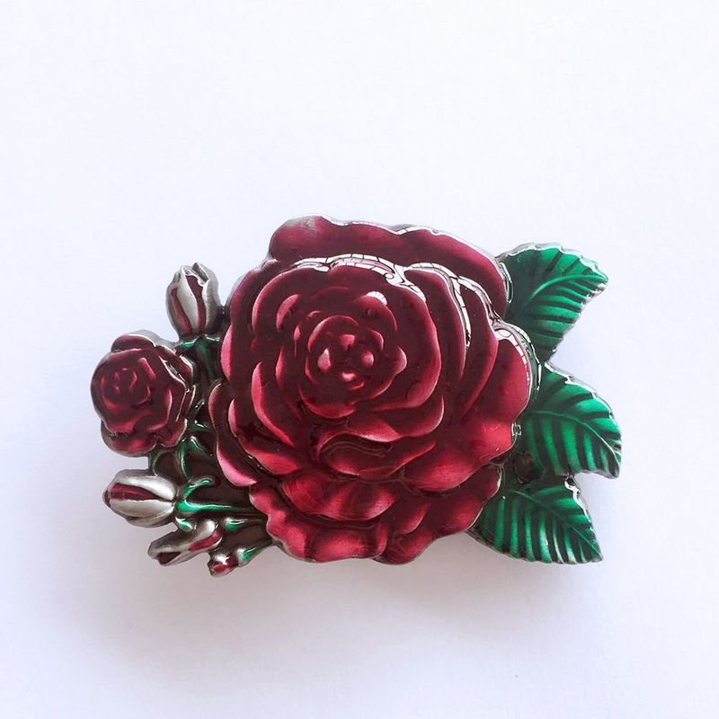 Vintage Enamel Western Rose Flower Belt Buckle BUCKLE-3D053