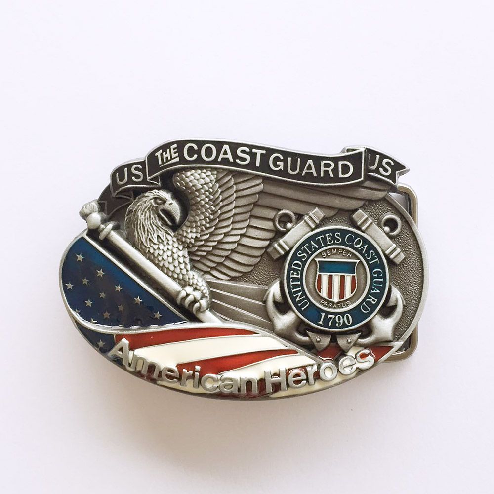Antique Silver American Hero Coast Guard Enamel Belt Buckle also Stock in the US Gurtelschnalle Boucle de ceinture Hebilla BUCKLE-3D038