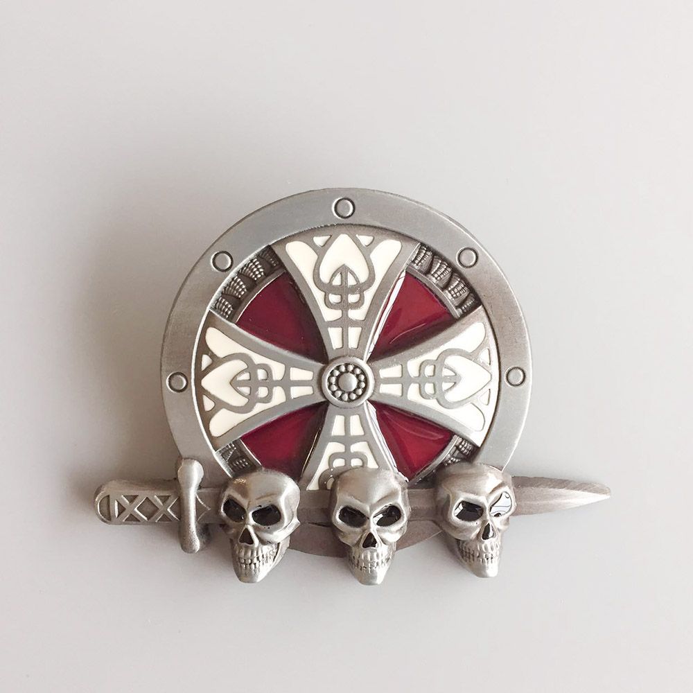 Vintage Enamel Round Cross Knot W Skull Belt Buckle Gurtelschnalle Boucle de ceinture Hebilla BUCKLE-3D043