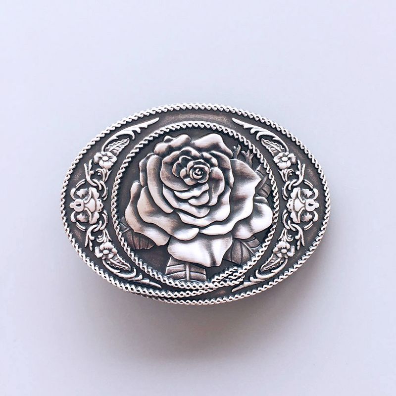 Vintage Silver Plated Western Rose Oval Belt Buckle BUCKLE-3D059SL