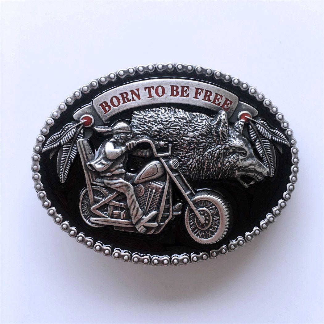 Vintage Stye Silver Plated Enamel Wolf Oval Belt Buckle