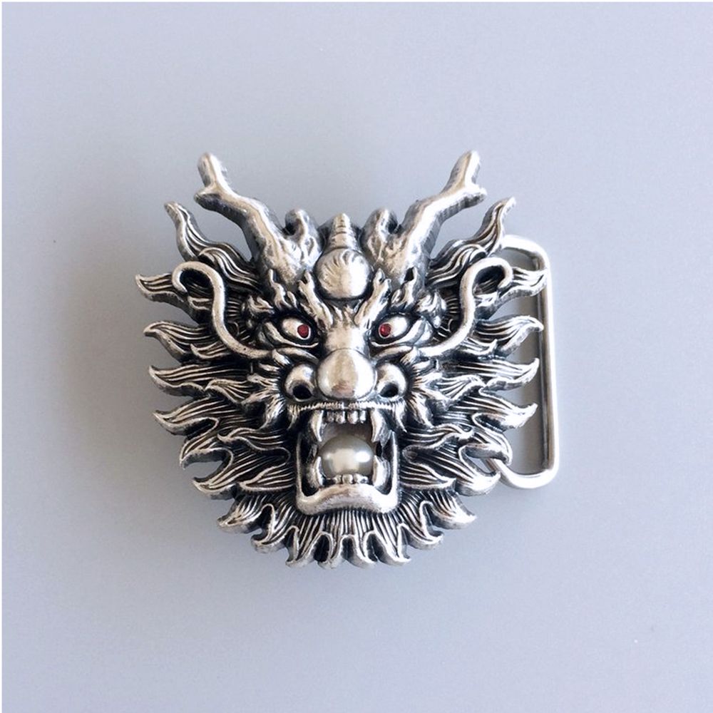 Vintage Silver Plated Imitate Plastic Peal Rhinestones Dragon Belt Buckle