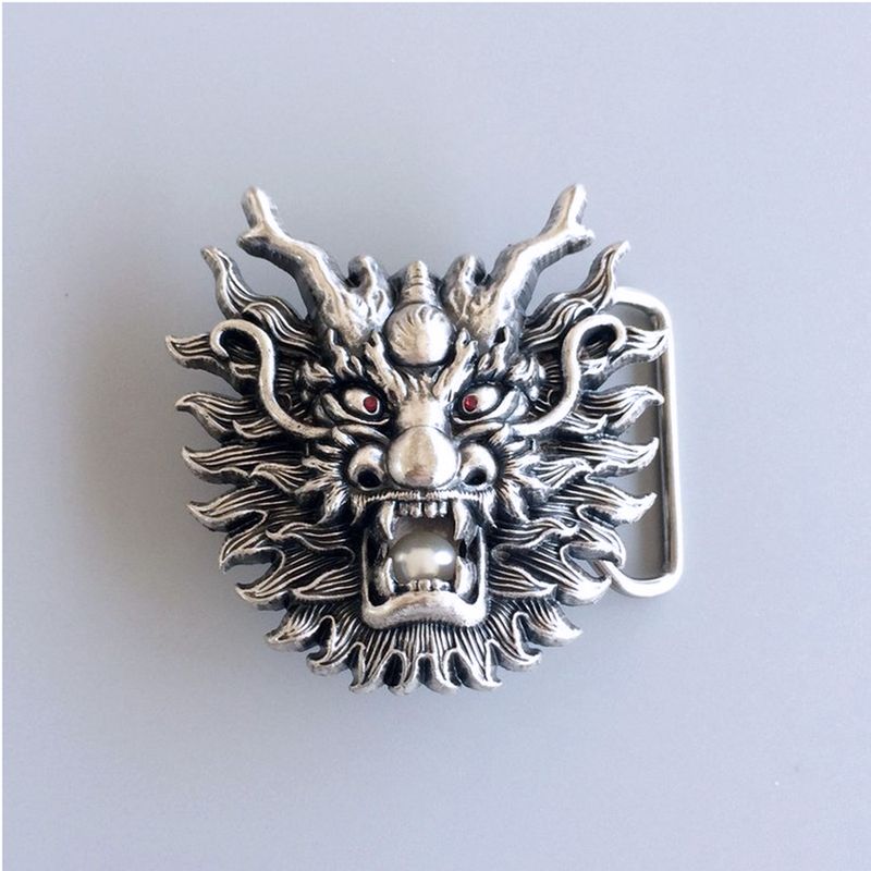 Vintage Silver Plated Imitate Plastic Peal Rhinestones Dragon Belt Buckle BUCKLE-AN005SL