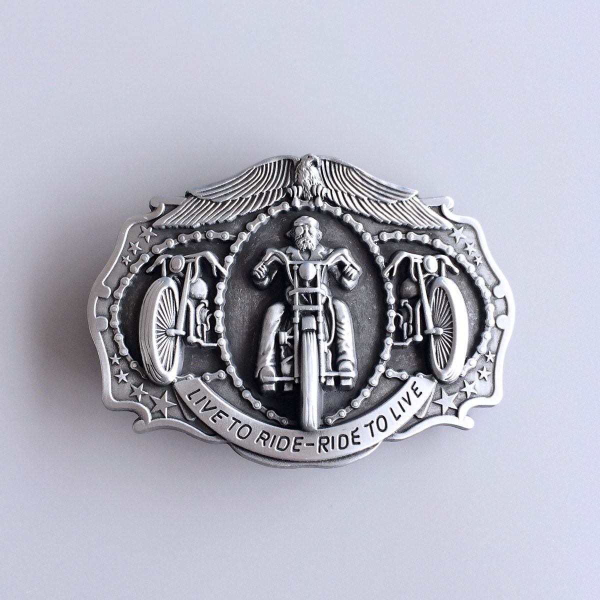 Antique Brushed Silver Rider Biker Belt Buckle Without Enamel