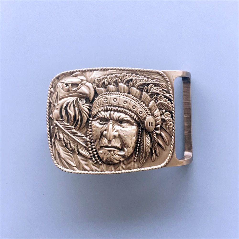 Western Eagle Chief Cowboy Solid Brass Belt Buckle