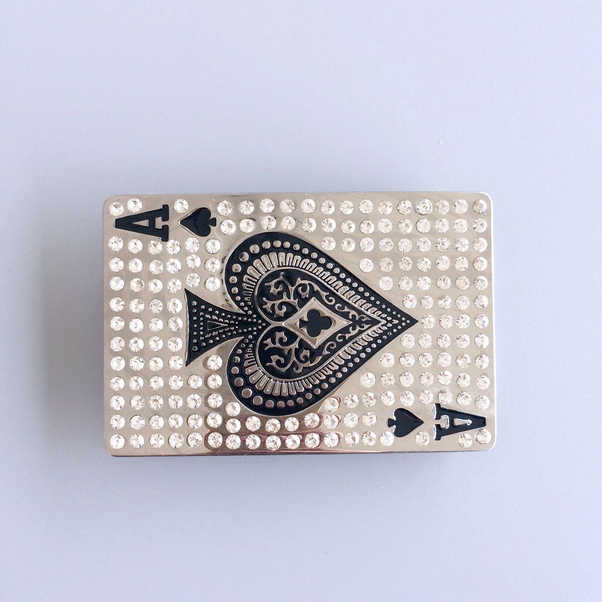 Bright Silver Spade Rhinestones Casino Bling Bling Belt Buckle