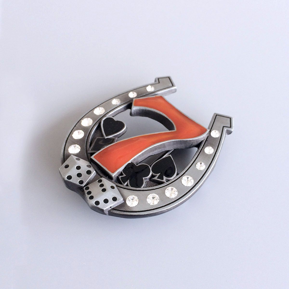 Rhinestones Horseshoe Lucky 7 Casino Belt Buckle