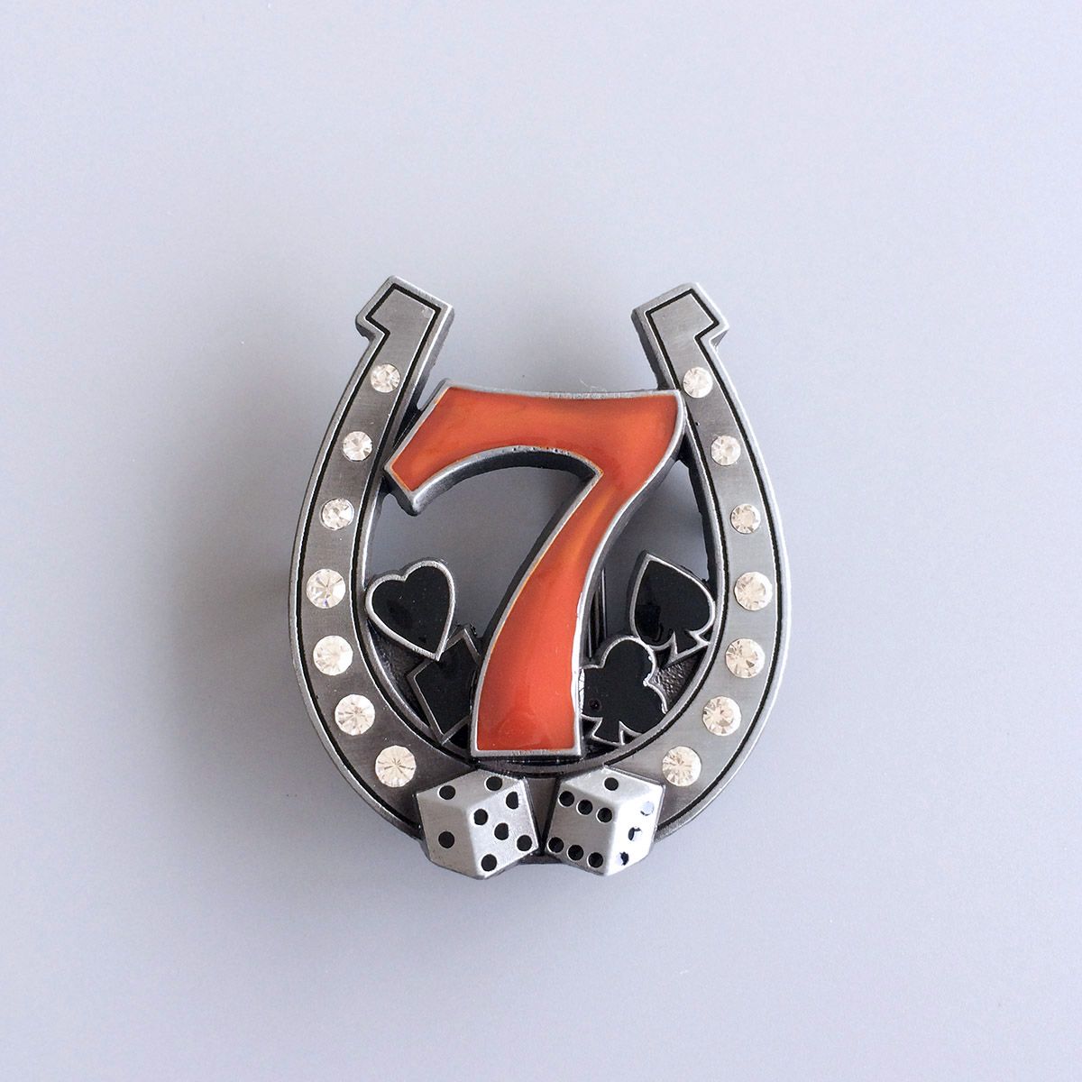 Rhinestones Horseshoe Lucky 7 Casino Belt Buckle BUCKLE-CS035