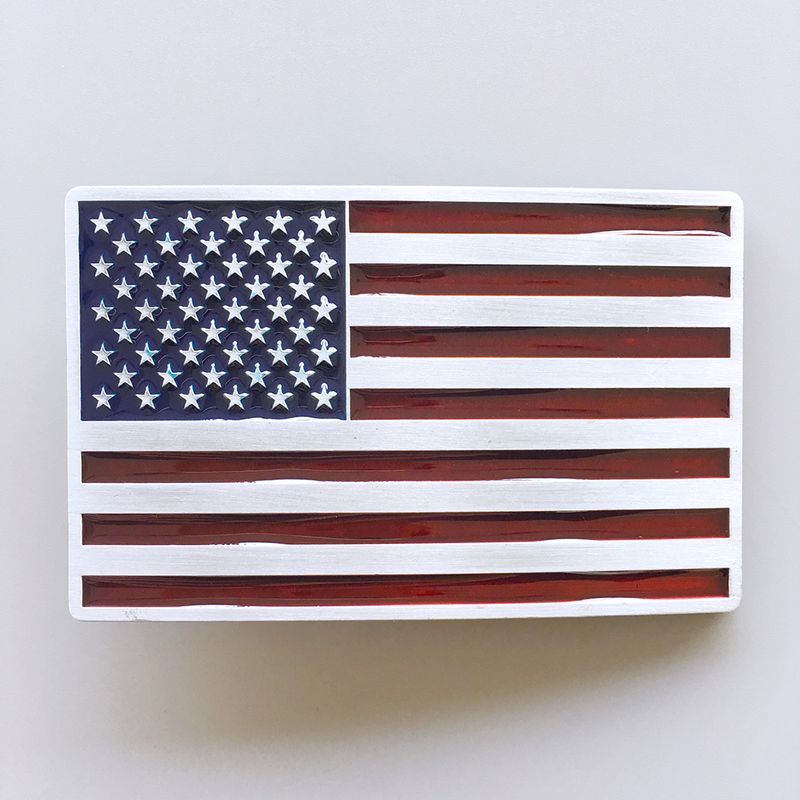 Antique Silver Enamel American Flag Belt Buckle Boucle BUCKLE-FG028