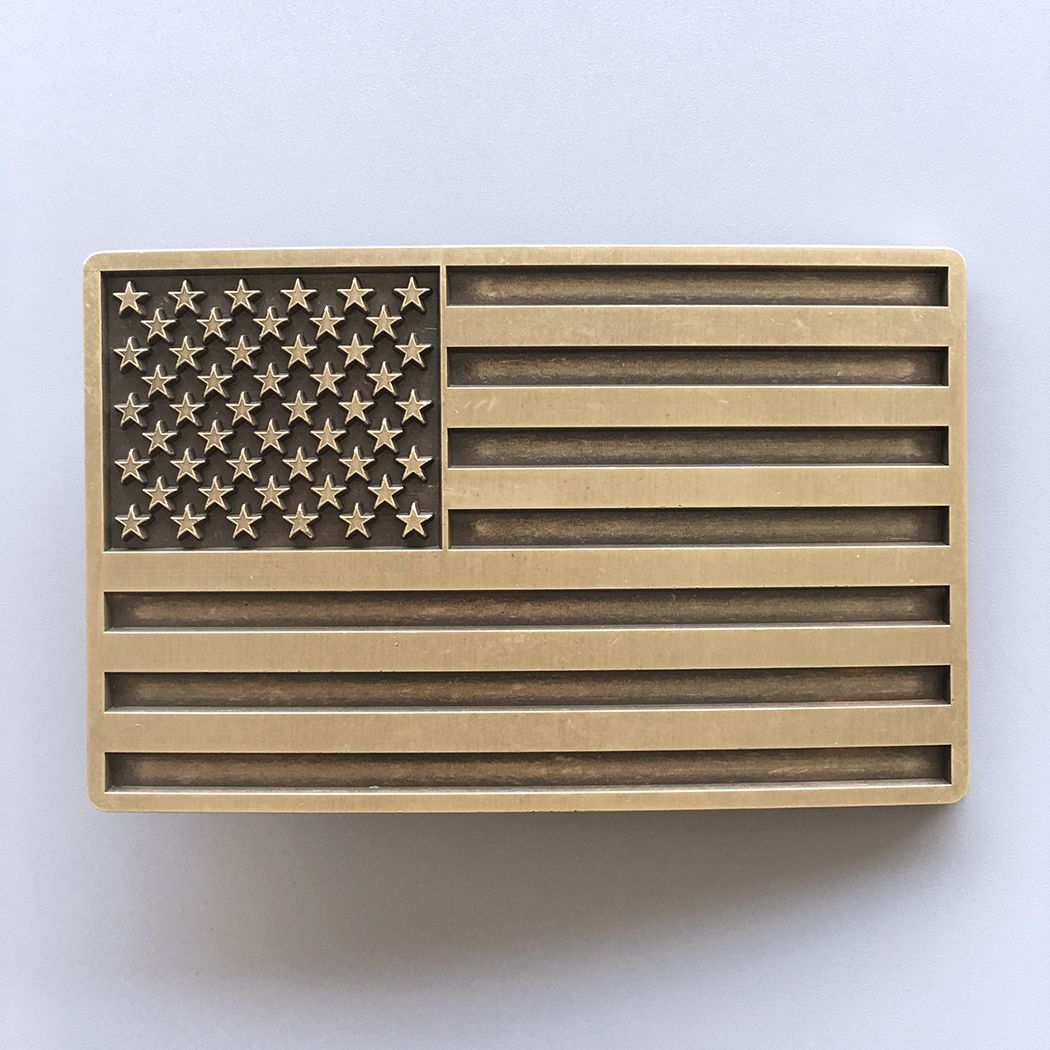 Vintage Bronze Plated American Flag Rectangle Belt Buckle