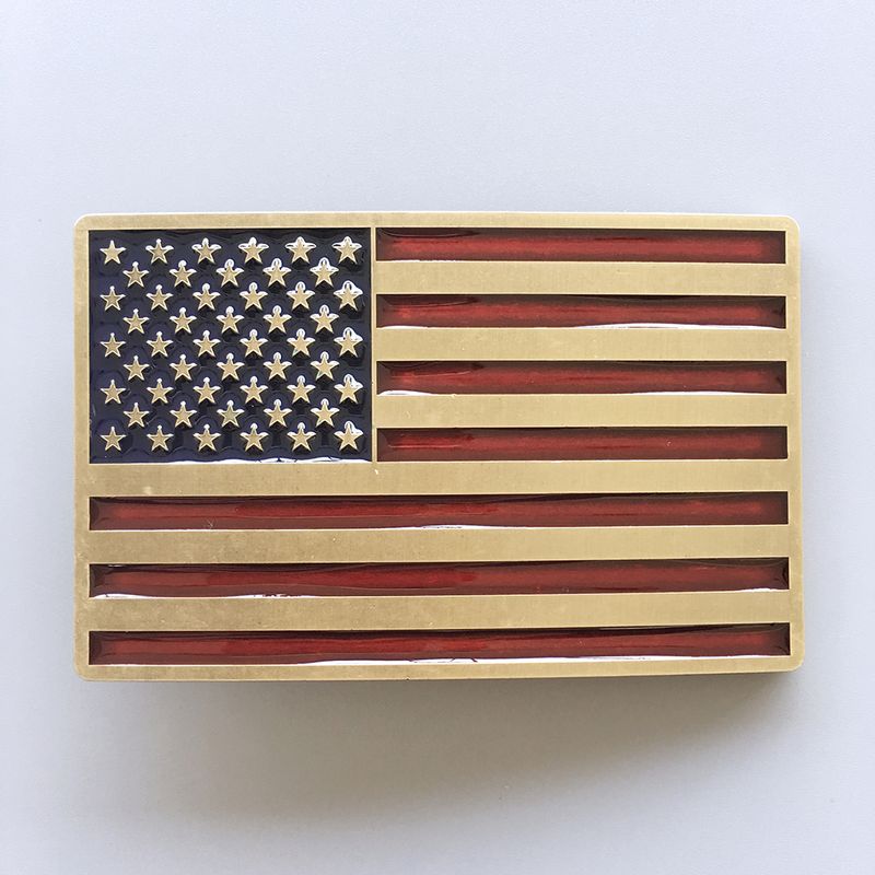 Vintage Bronze Plated Enamel USA American Flag Belt Buckle BUCKLE-FG028ABE
