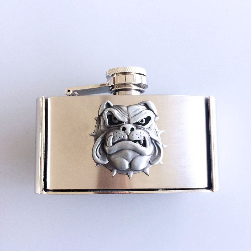 Three Ounce Enamel Western Wildlife Animal Stainless Steel Flask Belt Buckle BUCKLE-FL-Bulldog