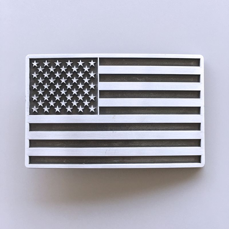 Antique Brushed Silver American USA Flag Rectangle Belt Buckle BUCKLE-FG028AS