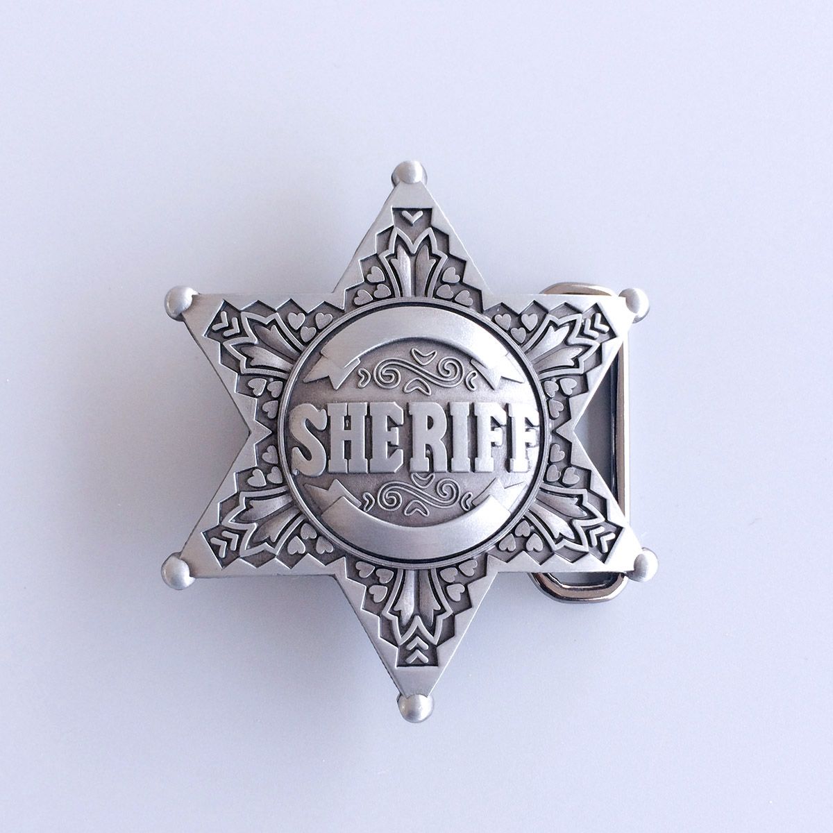 Antique Silver Vintage Style Western Sheriff Star Belt Buckle