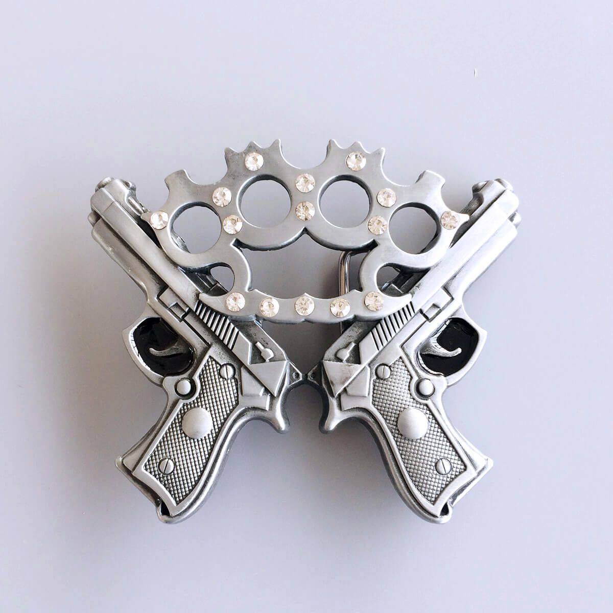 Antique Brushed Silver Rhinestones 3D Sculpting Cut Out Belt Buckle