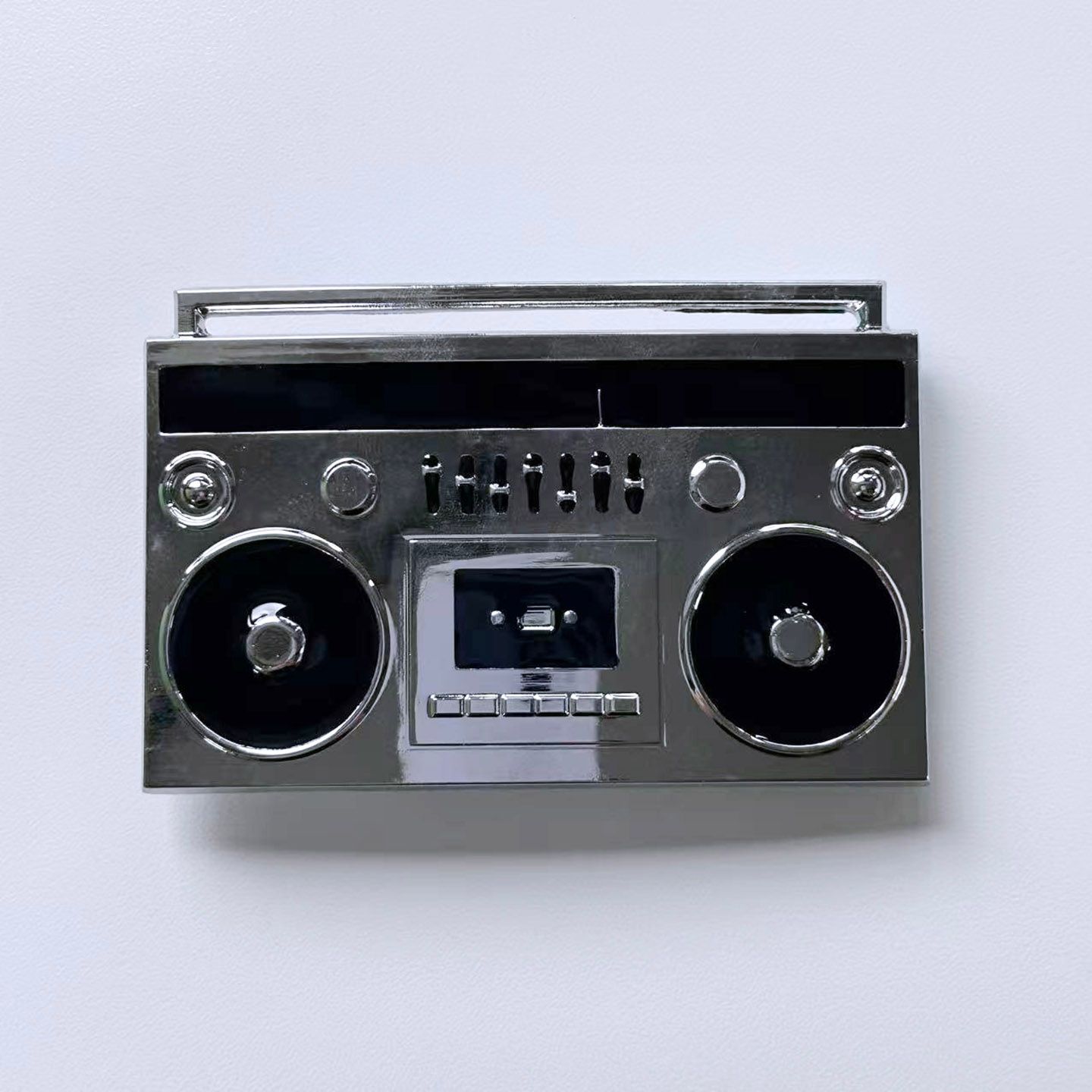 Bright Silver Enamel Tape Recorder Music Belt Buckle