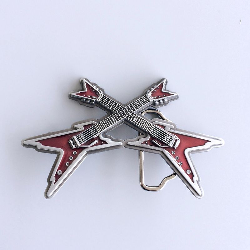 Vintage Red Enamel Cross Electric Guitar Belt Buckle BUCKLE-MU061RD