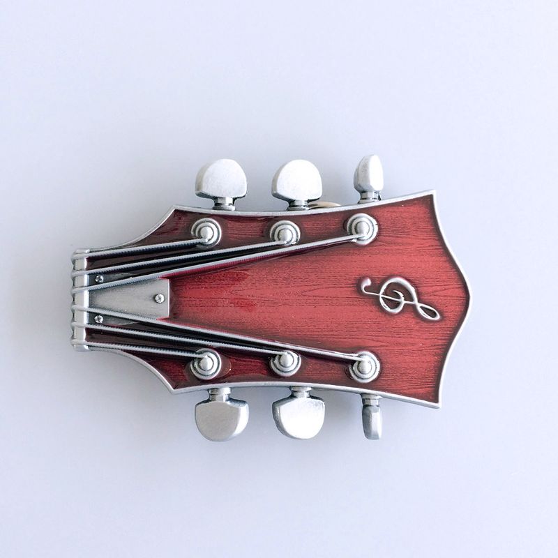 Vintage Style Red Enamel Guitar Music Belt Buckle BUCKLE-MU044RD
