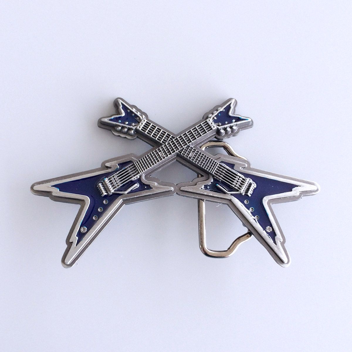 Vintage Blue Enamel Cross Electric Guitar Belt Buckle