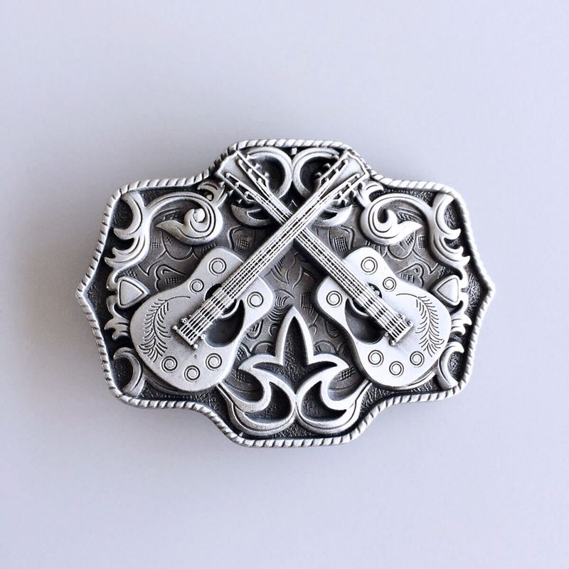 Vintage Style Western Country Cross Guitar Music Belt Buckle BUCKLE-MU097AS
