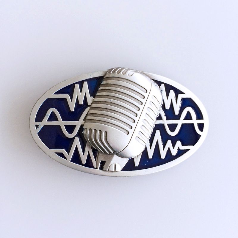 Vintage Blue Enamel Microphone Music Oval Belt Buckle BUCKLE-MU072BL