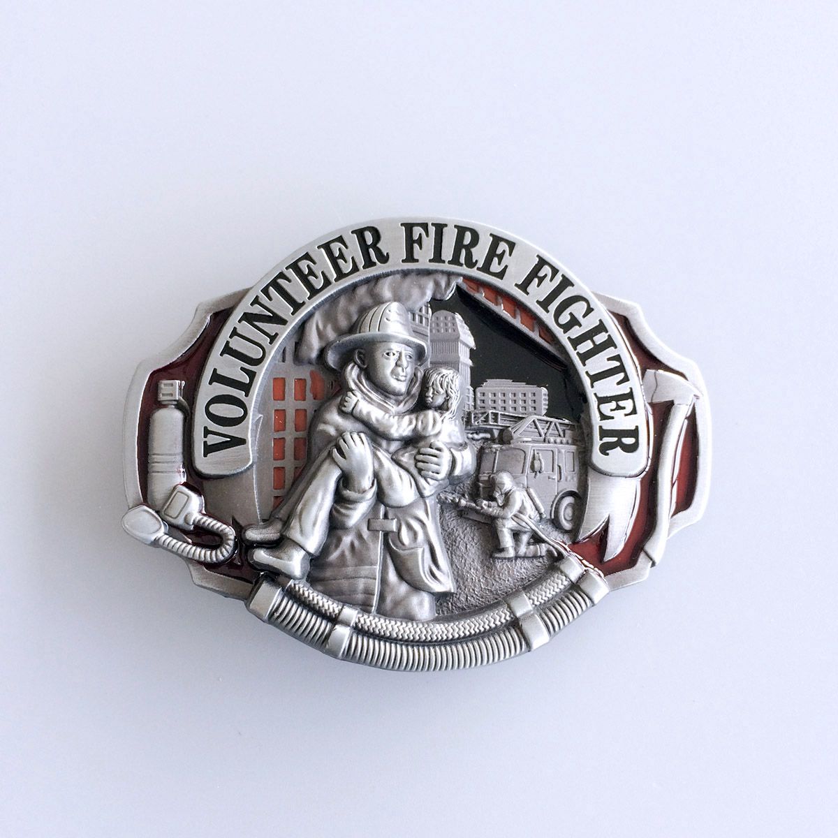 Enamel Hero Volunteer Fire Fighter Belt Buckle