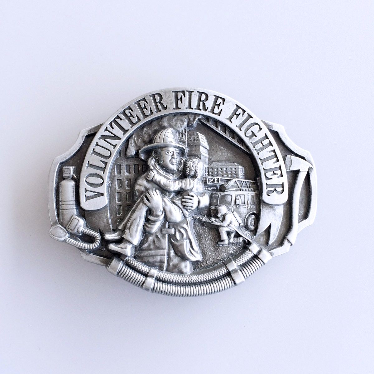 Antique Silver Hero Volunteer Fire Fighter Vintage Belt Buckle