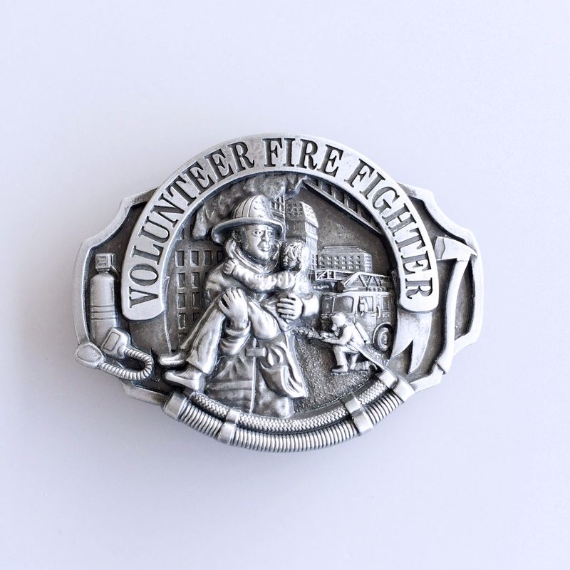 Antique Silver Hero Volunteer Fire Fighter Vintage Belt Buckle BUCKLE-OC009AS