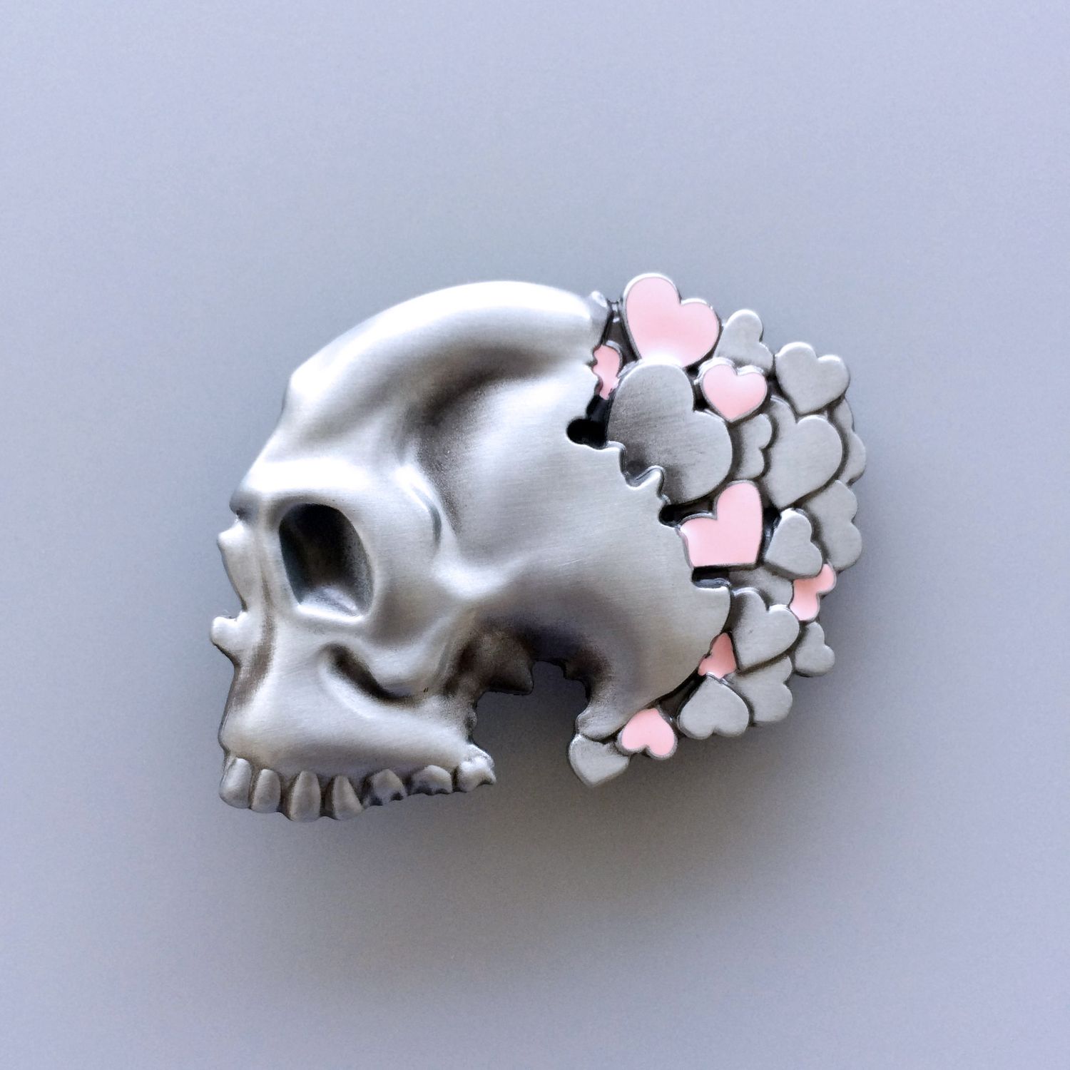 Vintage Pink Cute Girl Heart Skull Head Belt Buckle