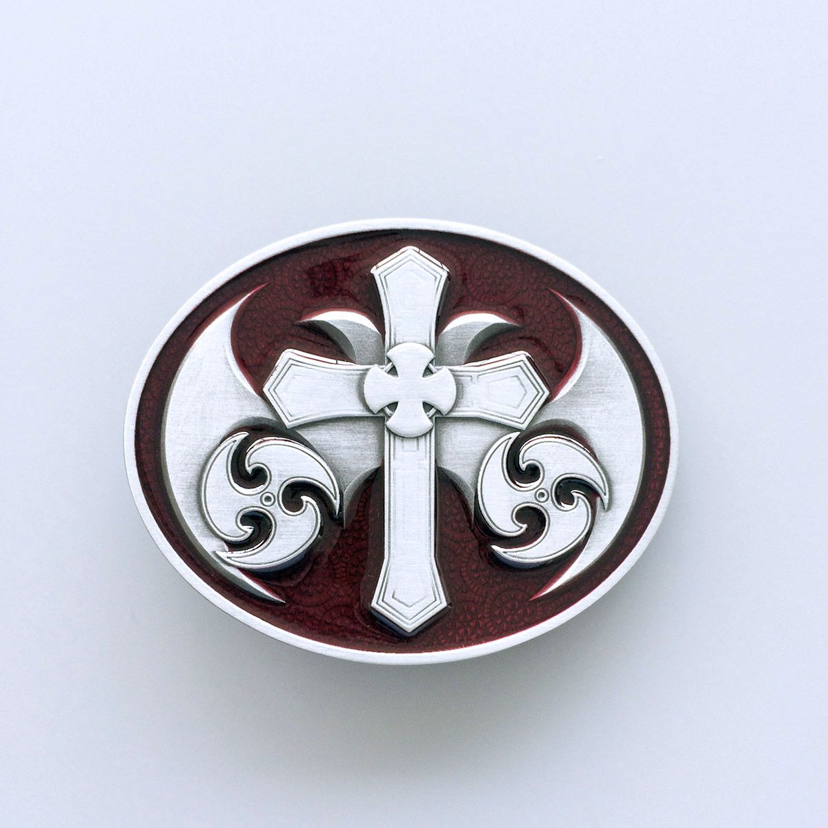 Red Enamel Vintage Celtic Cross Oval Belt Buckle