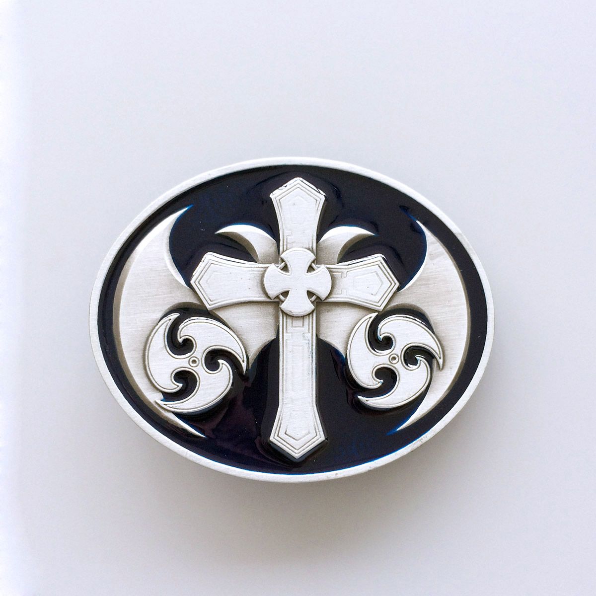 Blue Enamel Vintage Celtic Cross Oval Belt Buckle