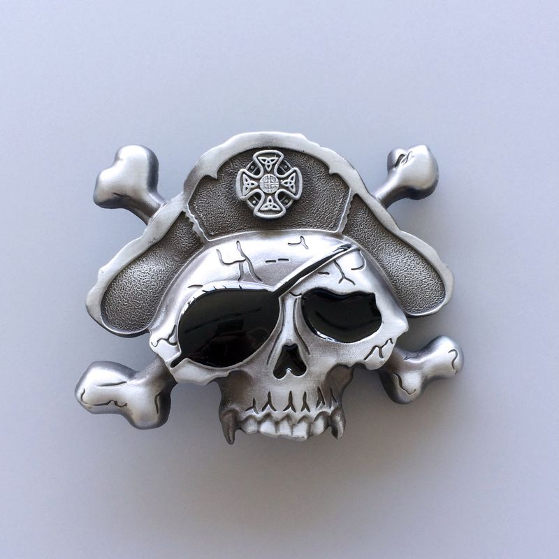Vintage Enamel Skull Bone Pirate Hat Eye Patch Belt Buckle BUCKLE-SK017