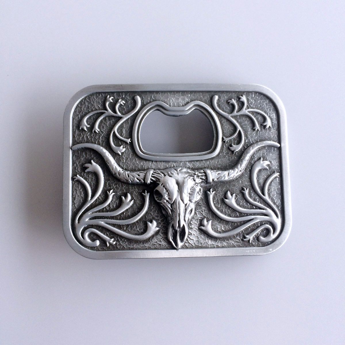 Vintage Western Long Horn Bull Bottle Opener Belt Buckle