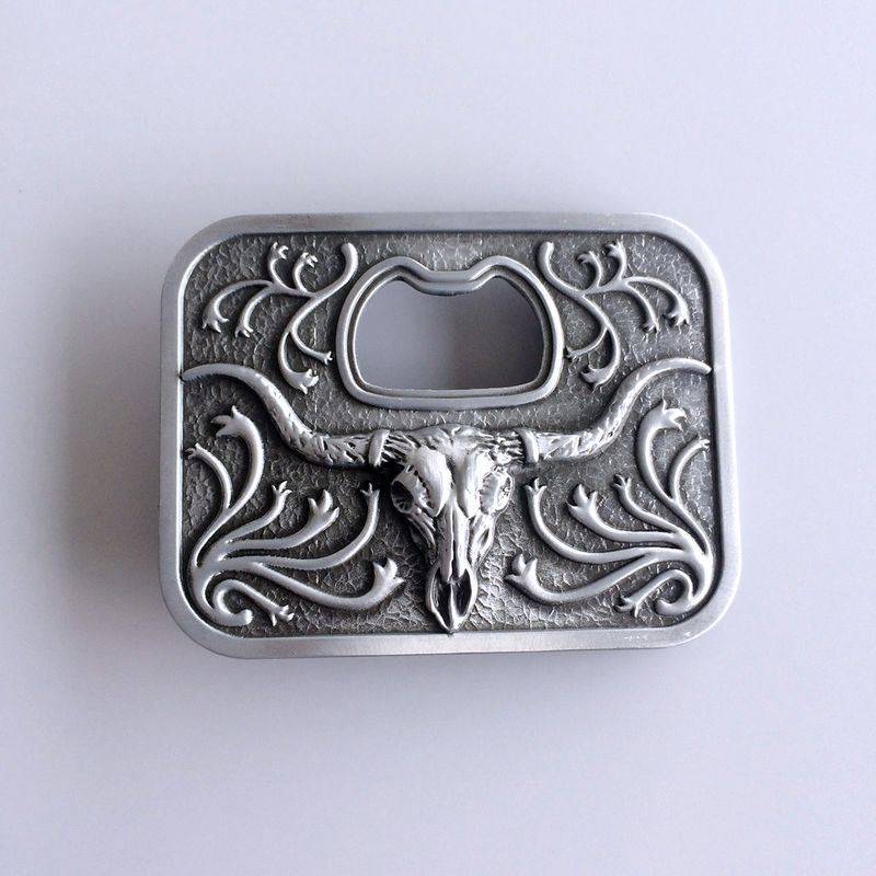 Vintage Western Long Horn Bull Bottle Opener Belt Buckle BUCKLE-OC031AS