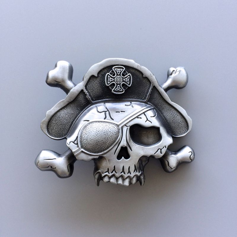 Antique Silver Vintage Skull Bone Pirate Hat Eye Patch Belt Buckle BUCKLE-SK017AS