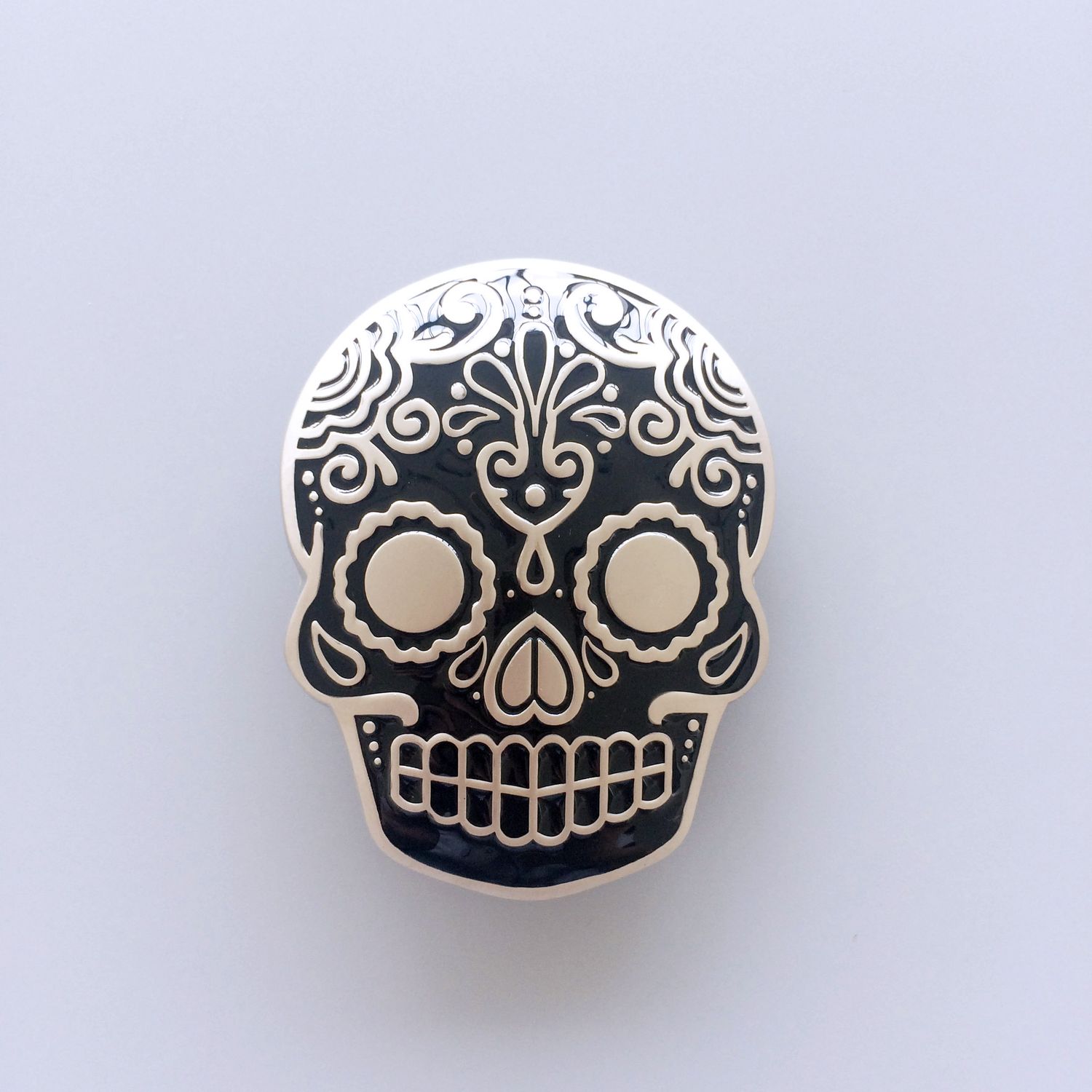Black Enamel Matter Silver Plated Tattoo Skull Belt Buckle