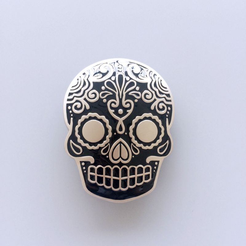 Black Enamel Matter Silver Plated Tattoo Skull Belt Buckle BUCKLE-SK027BK