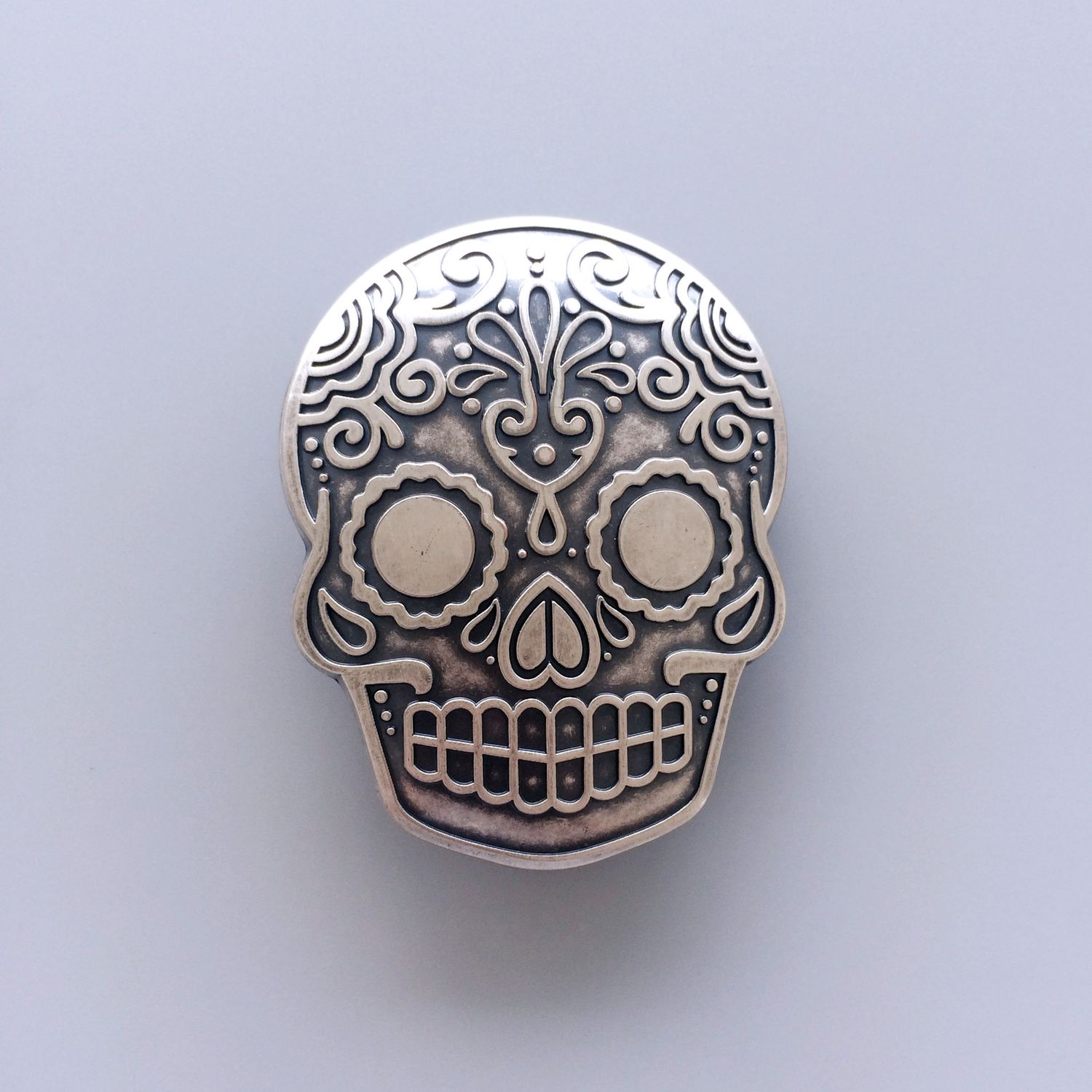 Vintage Silver Plated Tattoo Emo Skull Belt Buckle