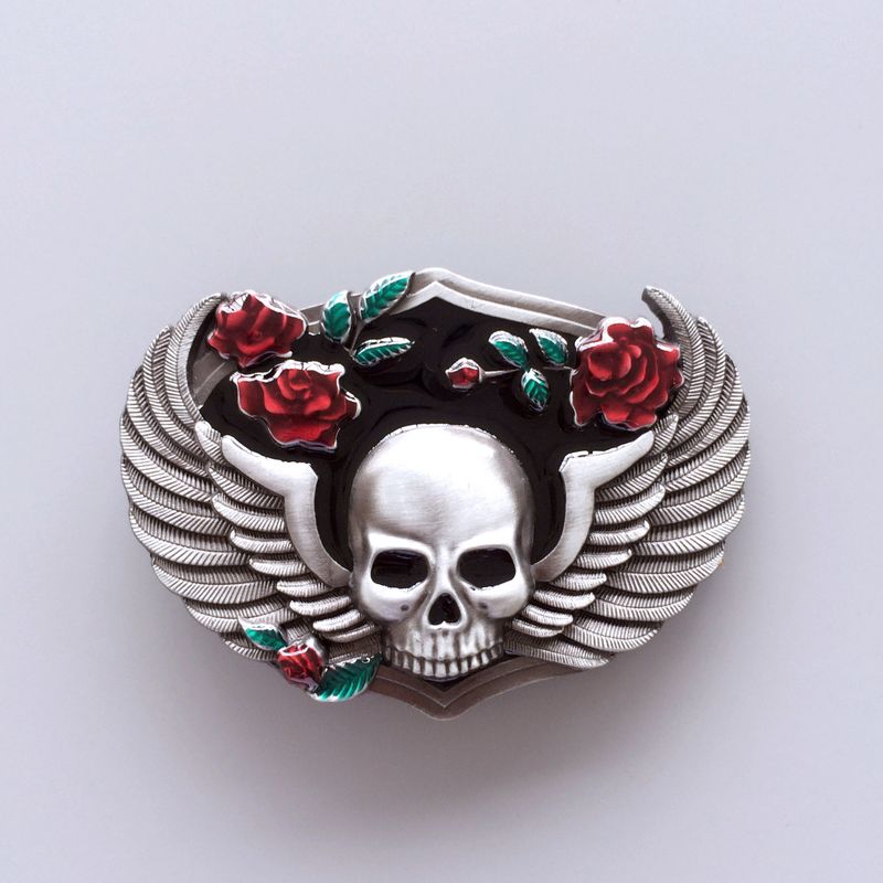 Vintage Style Rose Skull Wing Belt Buckle BUCKLE-SK037